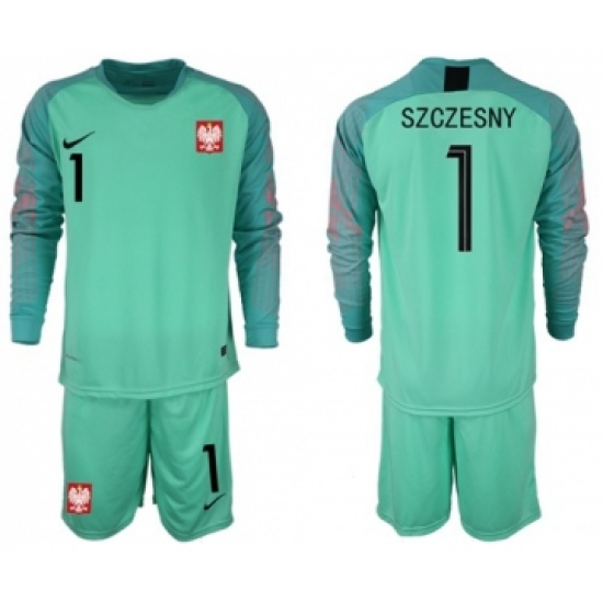 Poland 1 Szczesny Green Goalkeeper Long Sleeves Soccer Country Jersey