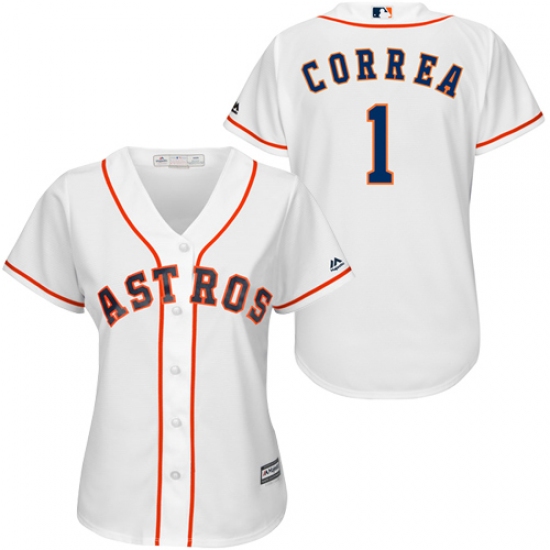 Women's Majestic Houston Astros 1 Carlos Correa Authentic White Home Cool Base MLB Jersey