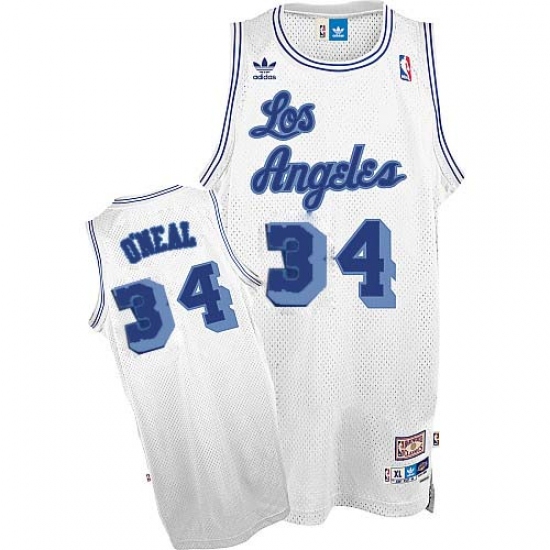 Men's Nike Los Angeles Lakers 34 Shaquille O'Neal Swingman White Throwback NBA Jersey