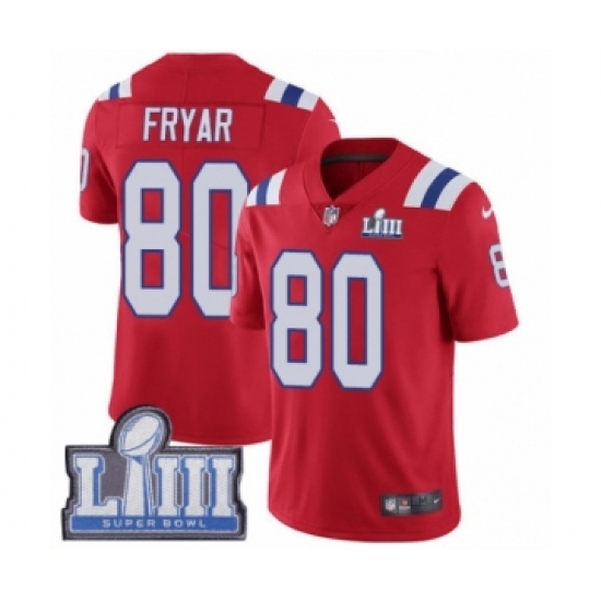 Men's Nike New England Patriots 80 Irving Fryar Red Alternate Vapor Untouchable Limited Player Super Bowl LIII Bound NFL Jersey