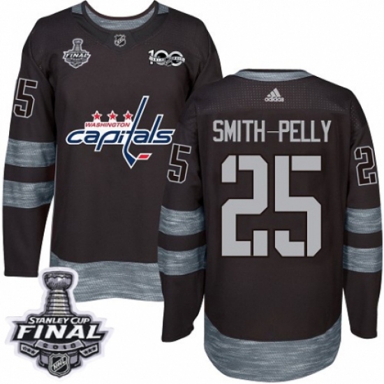 Men's Adidas Washington Capitals 25 Devante Smith-Pelly Authentic Black 1917-2017 100th Anniversary 2018 Stanley Cup Final NHL Jersey