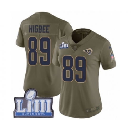 Women's Nike Los Angeles Rams 89 Tyler Higbee Limited Olive 2017 Salute to Service Super Bowl LIII Bound NFL Jersey