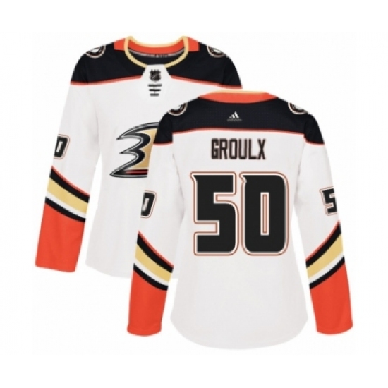 Women's Adidas Anaheim Ducks 50 Benoit-Olivier Groulx Authentic White Away NHL Jersey