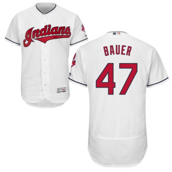 Men's Majestic Cleveland Indians 47 Trevor Bauer White Home Flex Base Authentic Collection MLB Jersey