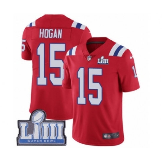 Youth Nike New England Patriots 15 Chris Hogan Red Alternate Vapor Untouchable Limited Player Super Bowl LIII Bound NFL Jersey