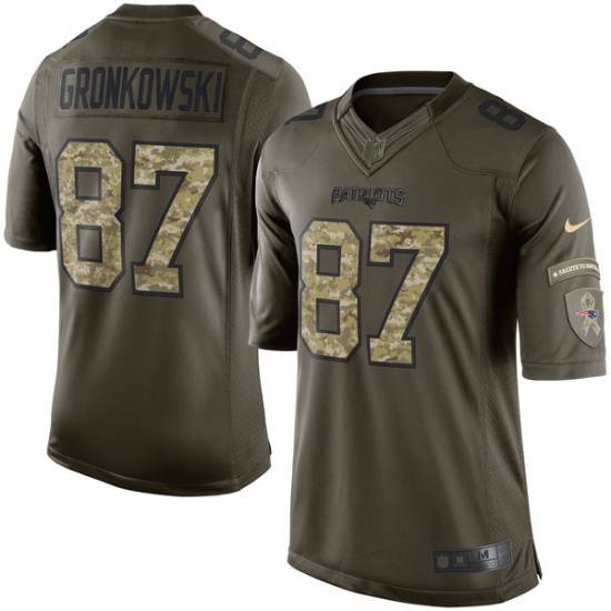 Men's Nike New England Patriots 87 Rob Gronkowski Elite Green Salute to Service NFL Jersey