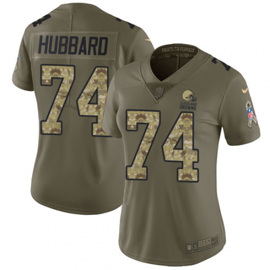 Women's Nike Cleveland Browns 74 Chris Hubbard Limited Olive Camo 2017 Salute to Service NFL Jersey