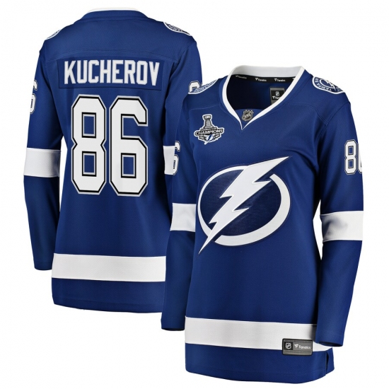 Women's Tampa Bay Lightning 86 Nikita Kucherov Fanatics Branded Blue Home 2020 Stanley Cup Champions Breakaway Jersey