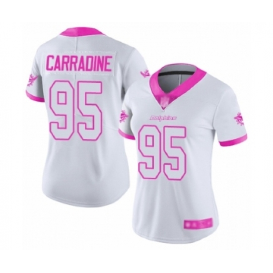 Women's Miami Dolphins 95 Tank Carradine Limited White Pink Rush Fashion Football Jersey