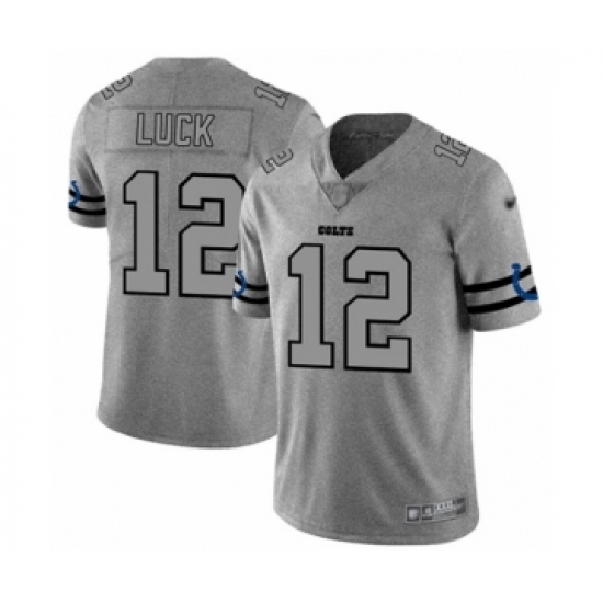 Men's Indianapolis Colts 12 Andrew Luck Limited Gray Team Logo Gridiron Football Jersey