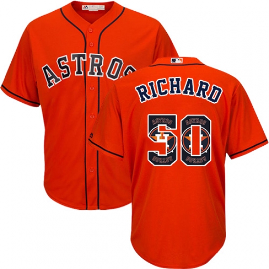 Men's Majestic Houston Astros 50 J.R. Richard Authentic Orange Team Logo Fashion Cool Base MLB Jersey