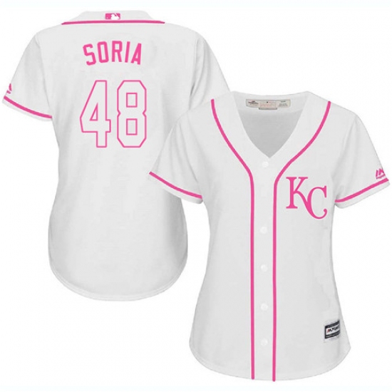 Women's Majestic Kansas City Royals 48 Joakim Soria Authentic White Fashion Cool Base MLB Jersey