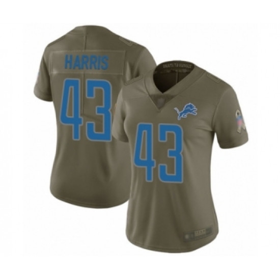 Women's Detroit Lions 43 Will Harris Limited Olive 2017 Salute to Service Football Jersey