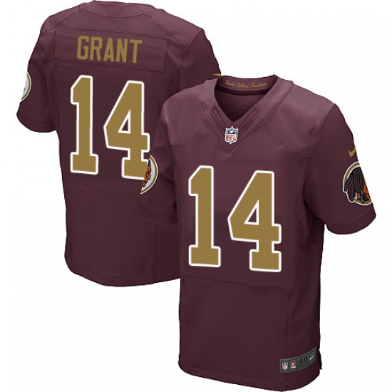 Men's Nike Washington Redskins 14 Ryan Grant Elite Burgundy Red/Gold Number Alternate 80TH Anniversary NFL Jersey