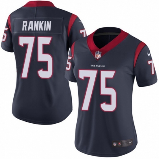 Women's Nike Houston Texans 75 Martinas Rankin Navy Blue Team Color Vapor Untouchable Limited Player NFL Jersey