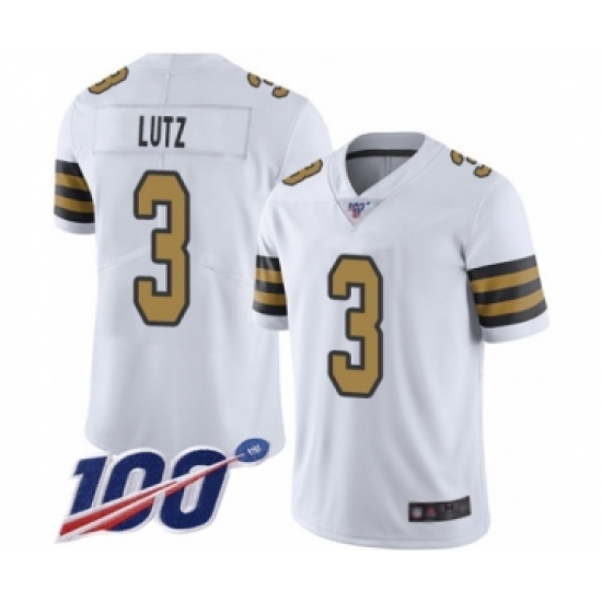 Men's New Orleans Saints 3 Wil Lutz Limited White Rush Vapor Untouchable 100th Season Football Jersey