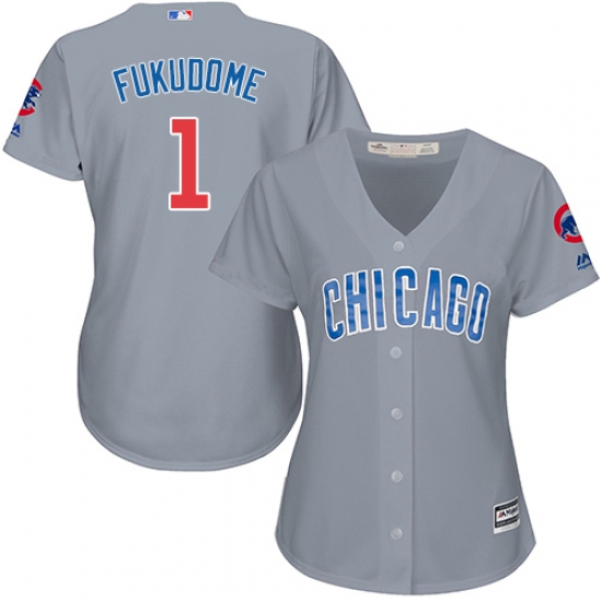 Women's Majestic Chicago Cubs 1 Kosuke Fukudome Authentic Grey Road MLB Jersey