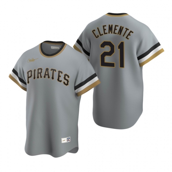 Men's Nike Pittsburgh Pirates 21 Roberto Clemente Gray Cooperstown Collection Road Stitched Baseball Jersey