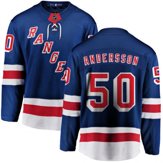 Youth New York Rangers 50 Lias Andersson Fanatics Branded Royal Blue Home Breakaway NHL Jersey