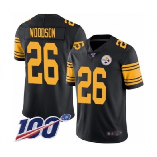 Men's Pittsburgh Steelers 26 Rod Woodson Limited Black Rush Vapor Untouchable 100th Season Football Jersey