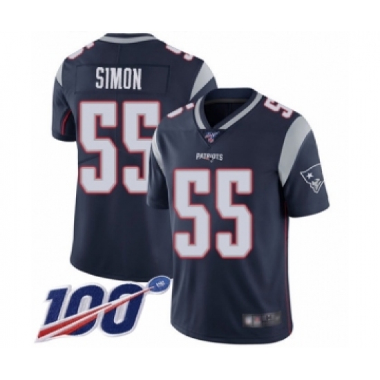 Men's New England Patriots 55 John Simon Navy Blue Team Color Vapor Untouchable Limited Player 100th Season Football Jersey