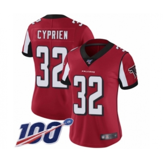 Women's Atlanta Falcons 32 Johnathan Cyprien Red Team Color Vapor Untouchable Limited Player 100th Season Football Jersey