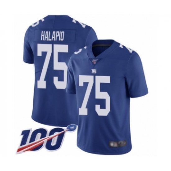 Men's New York Giants 75 Jon Halapio Royal Blue Team Color Vapor Untouchable Limited Player 100th Season Football Jersey