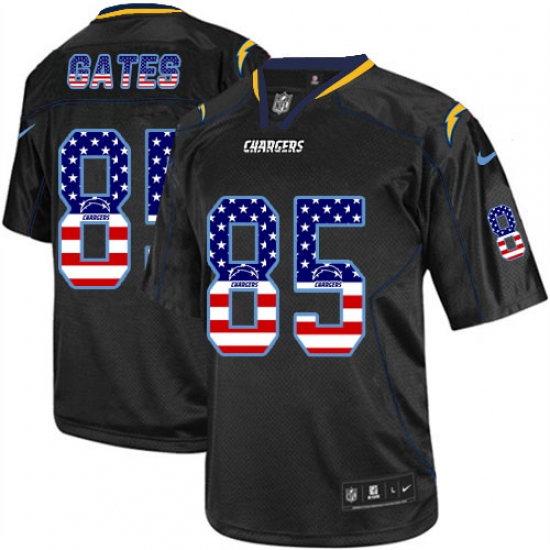 Men's Nike Los Angeles Chargers 85 Antonio Gates Elite Black USA Flag Fashion NFL Jersey