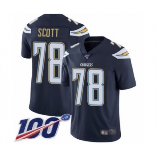 Youth Los Angeles Chargers 78 Trent Scott Navy Blue Team Color Vapor Untouchable Limited Player 100th Season Football Jersey