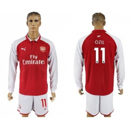 Arsenal 11 Ozil Red Home Long Sleeves Soccer Club Jersey