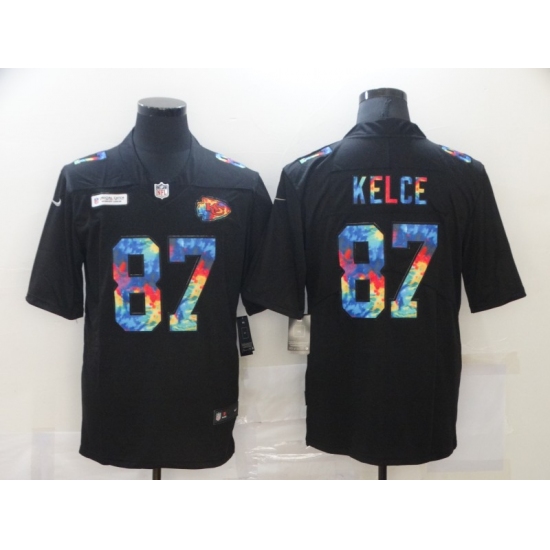 Men's Kansas City Chiefs 87 Travis Kelce Black Rainbow Version Nike Limited Jersey