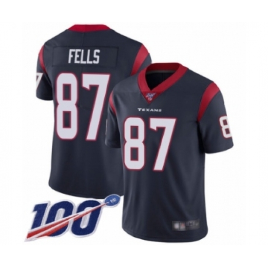 Men's Houston Texans 87 Darren Fells Navy Blue Team Color Vapor Untouchable Limited Player 100th Season Football Jersey