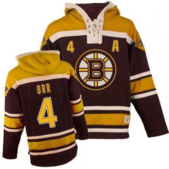 Men's Old Time Hockey Boston Bruins 4 Bobby Orr Authentic Black Sawyer Hooded Sweatshirt NHL Jersey