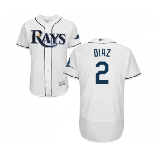 Men's Tampa Bay Rays 2 Yandy Diaz Home White Home Flex Base Authentic Collection Baseball Jersey