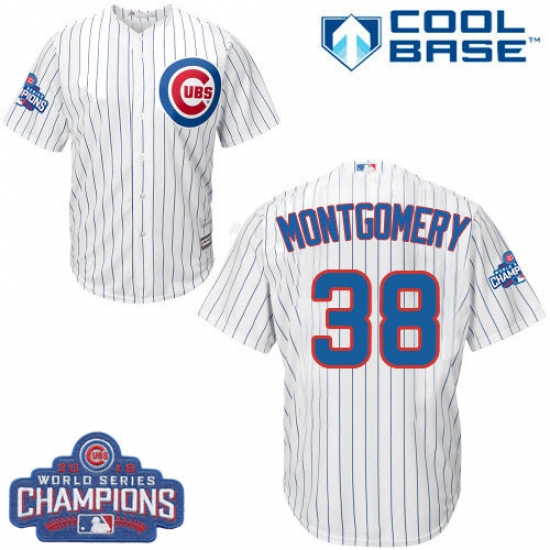 Youth Majestic Chicago Cubs 38 Mike Montgomery Authentic White Home 2016 World Series Champions Cool Base MLB Jersey