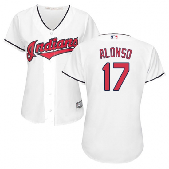 Women's Majestic Cleveland Indians 17 Yonder Alonso Authentic White Home Cool Base MLB Jersey
