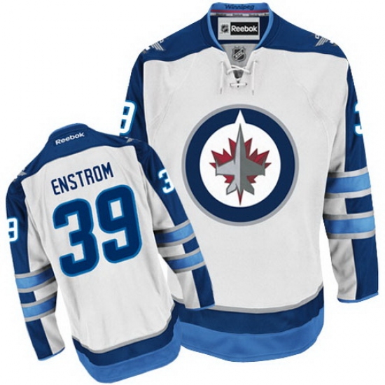 Men's Reebok Winnipeg Jets 39 Tobias Enstrom Authentic White Away NHL Jersey