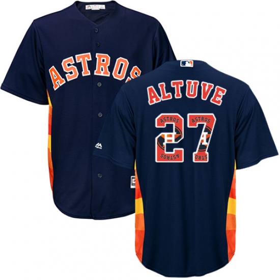 Men's Majestic Houston Astros 27 Jose Altuve Authentic Navy Blue Team Logo Fashion Cool Base MLB Jersey