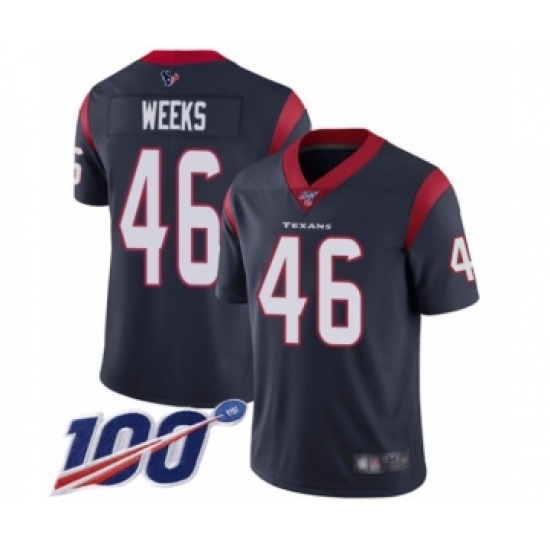 Men's Houston Texans 46 Jon Weeks Navy Blue Team Color Vapor Untouchable Limited Player 100th Season Football Jersey