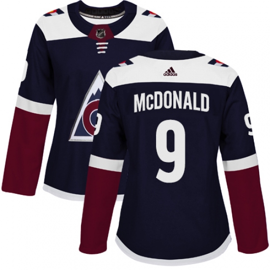 Women's Adidas Colorado Avalanche 9 Lanny McDonald Authentic Navy Blue Alternate NHL Jersey