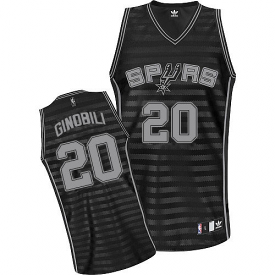 Men's Adidas San Antonio Spurs 20 Manu Ginobili Authentic Black/Grey Groove NBA Jersey