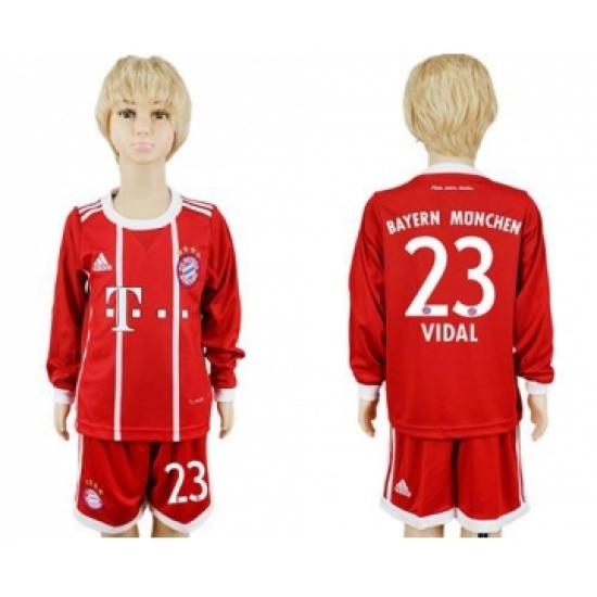 Bayern Munchen 23 Vidal Home Long Sleeves Kid Soccer Club Jersey