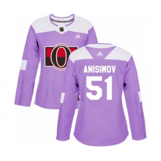 Women's Ottawa Senators 51 Artem Anisimov Authentic Purple Fights Cancer Practice Hockey Jersey