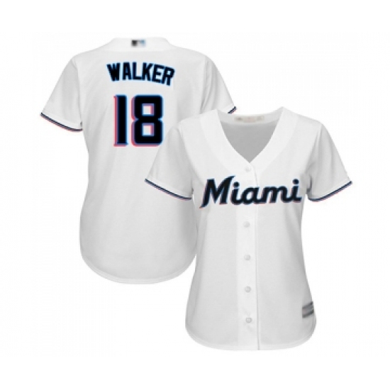 Women's Miami Marlins 18 Neil Walker Replica White Home Cool Base Baseball Jersey