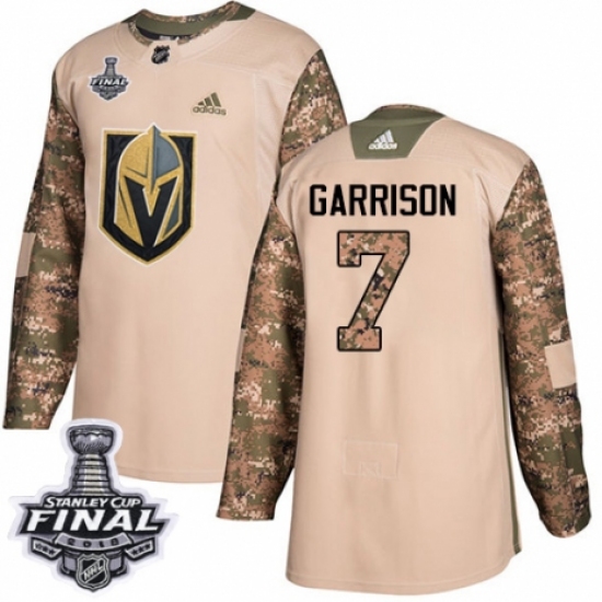 Men's Adidas Vegas Golden Knights 7 Jason Garrison Authentic Camo Veterans Day Practice 2018 Stanley Cup Final NHL Jersey