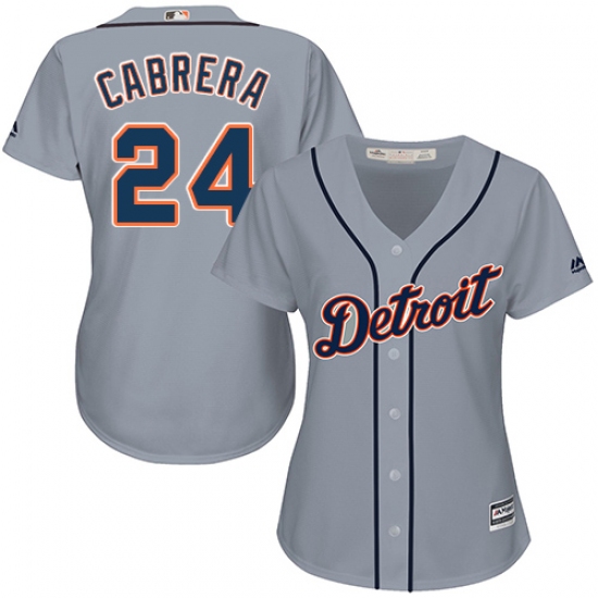 Women's Majestic Detroit Tigers 24 Miguel Cabrera Replica Grey Road Cool Base MLB Jersey