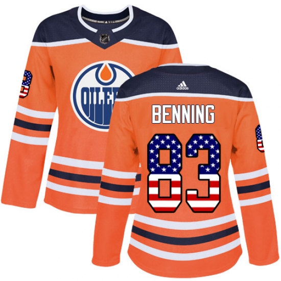 Women's Adidas Edmonton Oilers 83 Matt Benning Authentic Orange USA Flag Fashion NHL Jersey