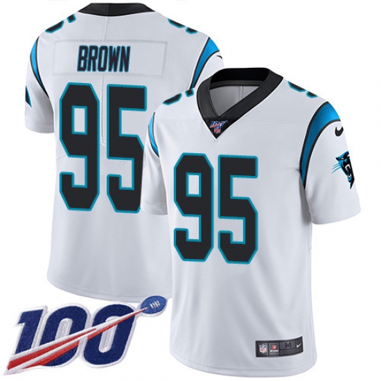 Youth Carolina Panthers 95 Derrick Brown White Stitched NFL 100th Season Vapor Untouchable Limited Jersey