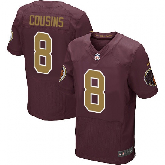 Men's Nike Washington Redskins 8 Kirk Cousins Elite Burgundy Red/Gold Number Alternate 80TH Anniversary NFL Jersey