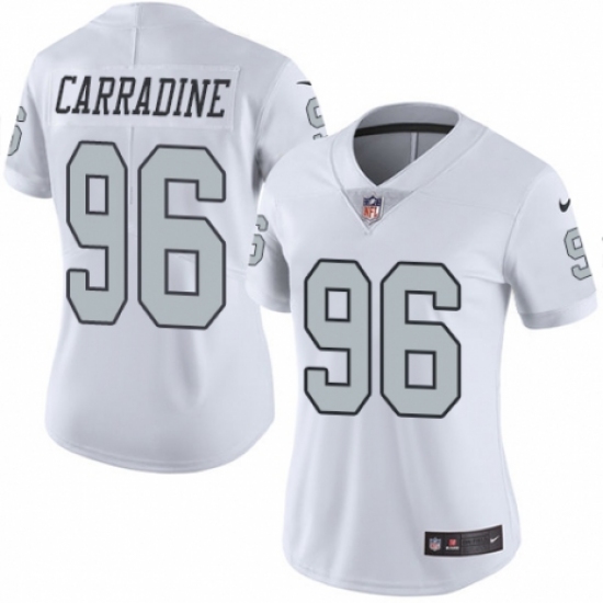 Women's Nike Oakland Raiders 96 Cornellius Carradine Limited White Rush Vapor Untouchable NFL Jersey